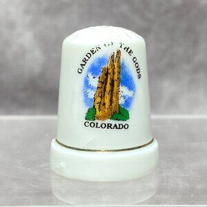 Garden Of The Gods Colorado Souvenir Porcelain Thimble With Gold Trim